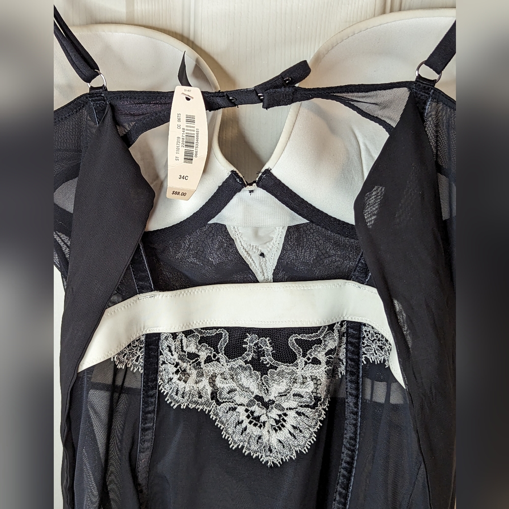 Victoria's Secret black ivory satin and  lace lingerie NWT size 34C - Picture 4 of 15